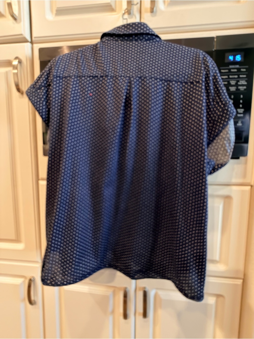 Eden & Olivia Navy Short-Sleeve Button-Down with White Micro Dot Print